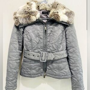 Bebe Dark Gray Fur Collar Coat XS